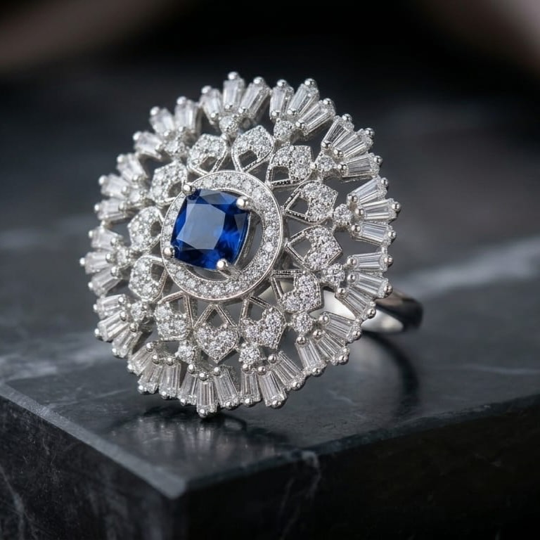  White Blue Diamond Ring Set